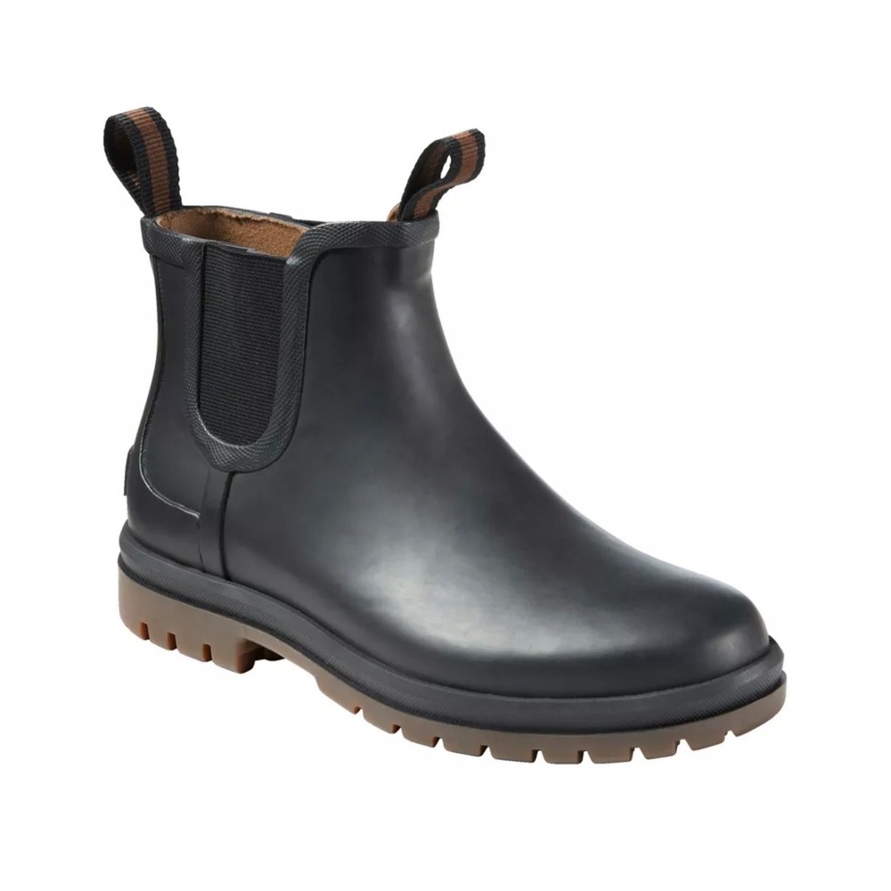 L.L.Bean Rugged Wellie Chelsea Waterproof Rain Boots Size 8 Black Rubber Slip On